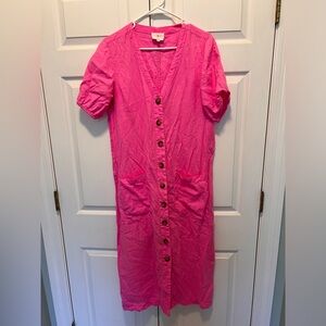 Ann Taylor Loft / Lou and Grey Hot Pink Linen Dress!! Medium